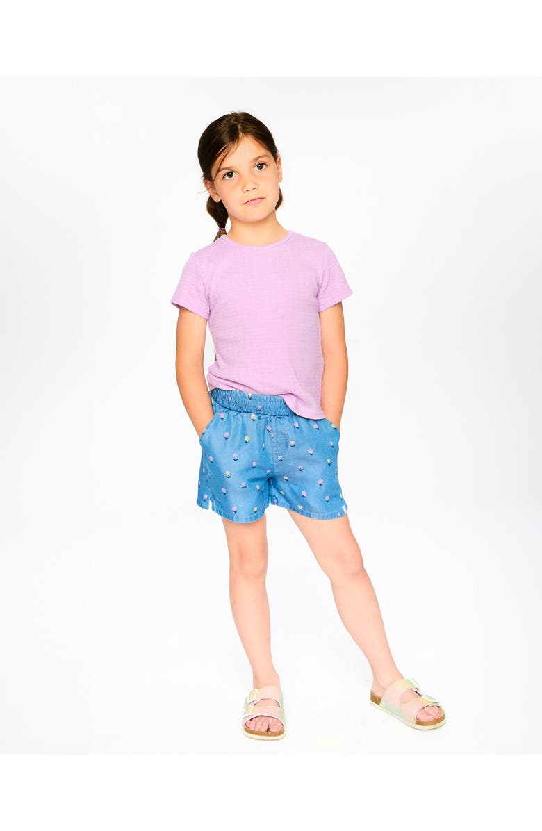 Deux par Deux Chambray Elastic Waist Flower Shorts, Alternate, color, Blue Floral Print