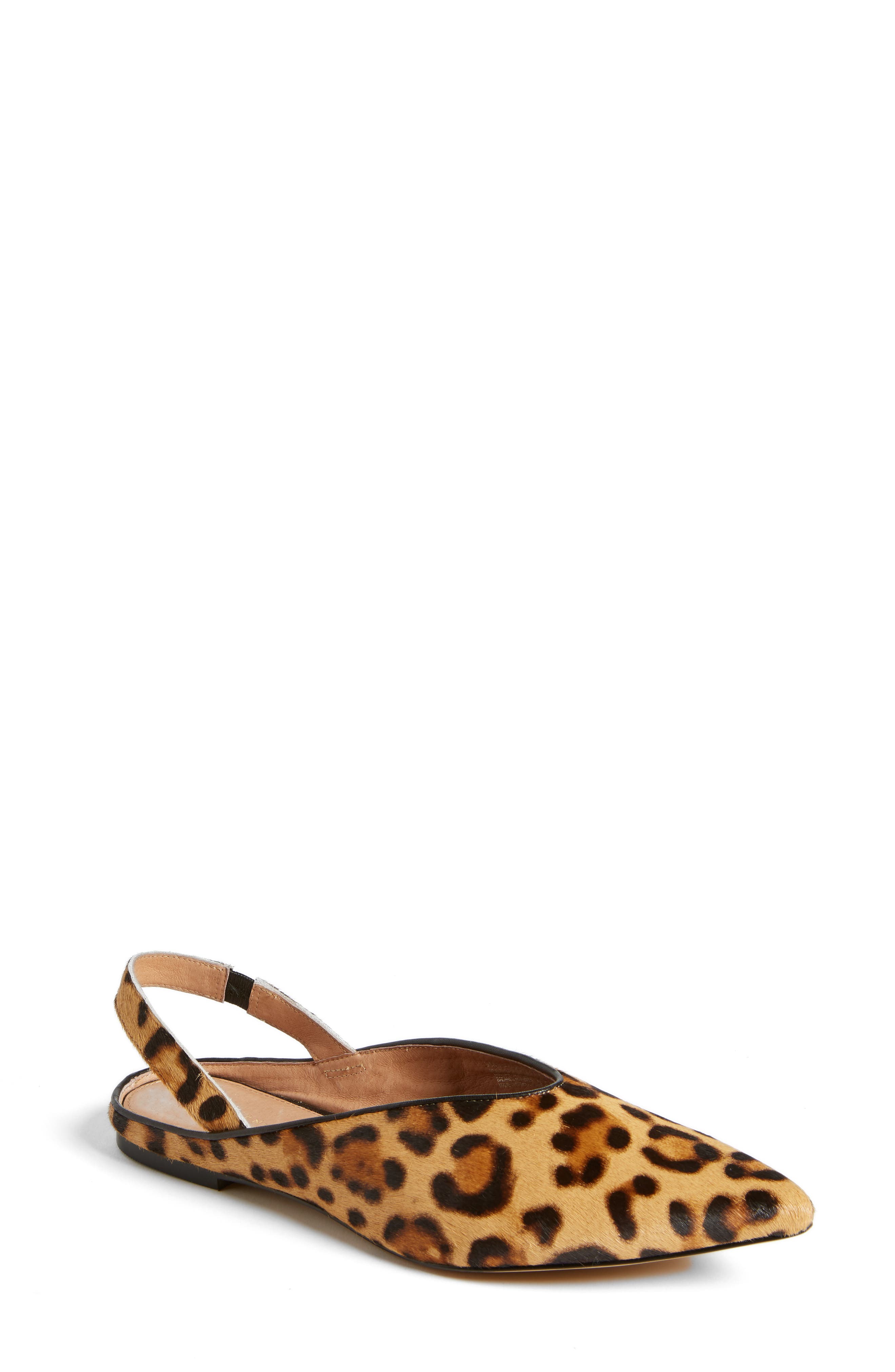 Sadie Genuine Calf Hair Slingback Flat, Main, color, DARK LEOPARD CALF HAIR