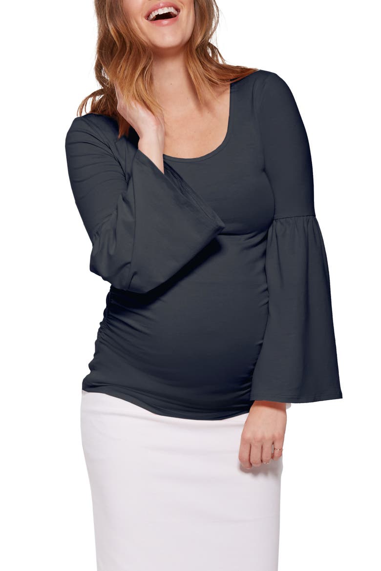 Bell Sleeve Maternity Top, Main, color, NAVY