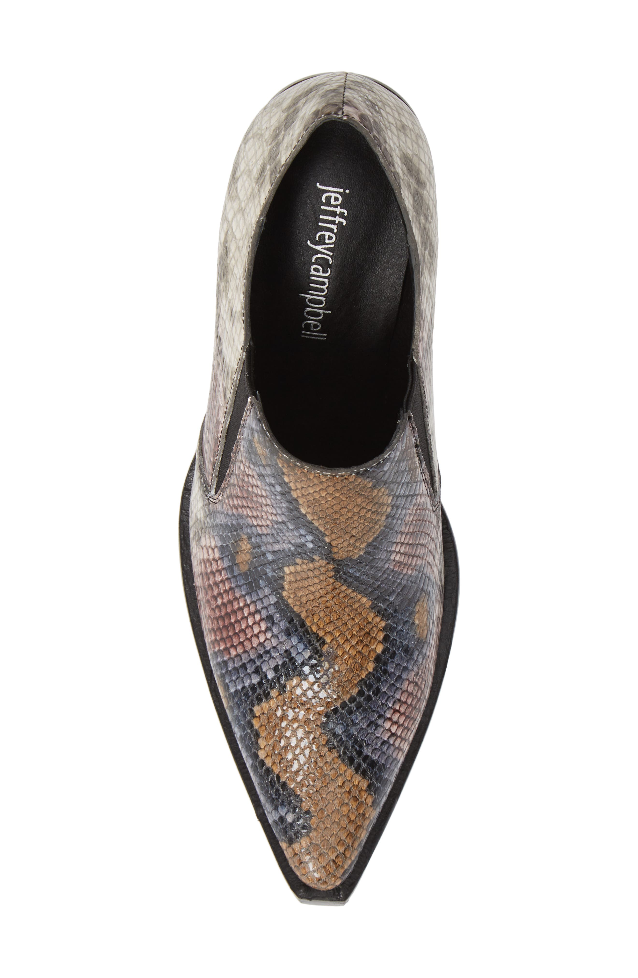 Flux Notched Heel Bootie, Alternate, color, GREY WINE SNAKE BLACK