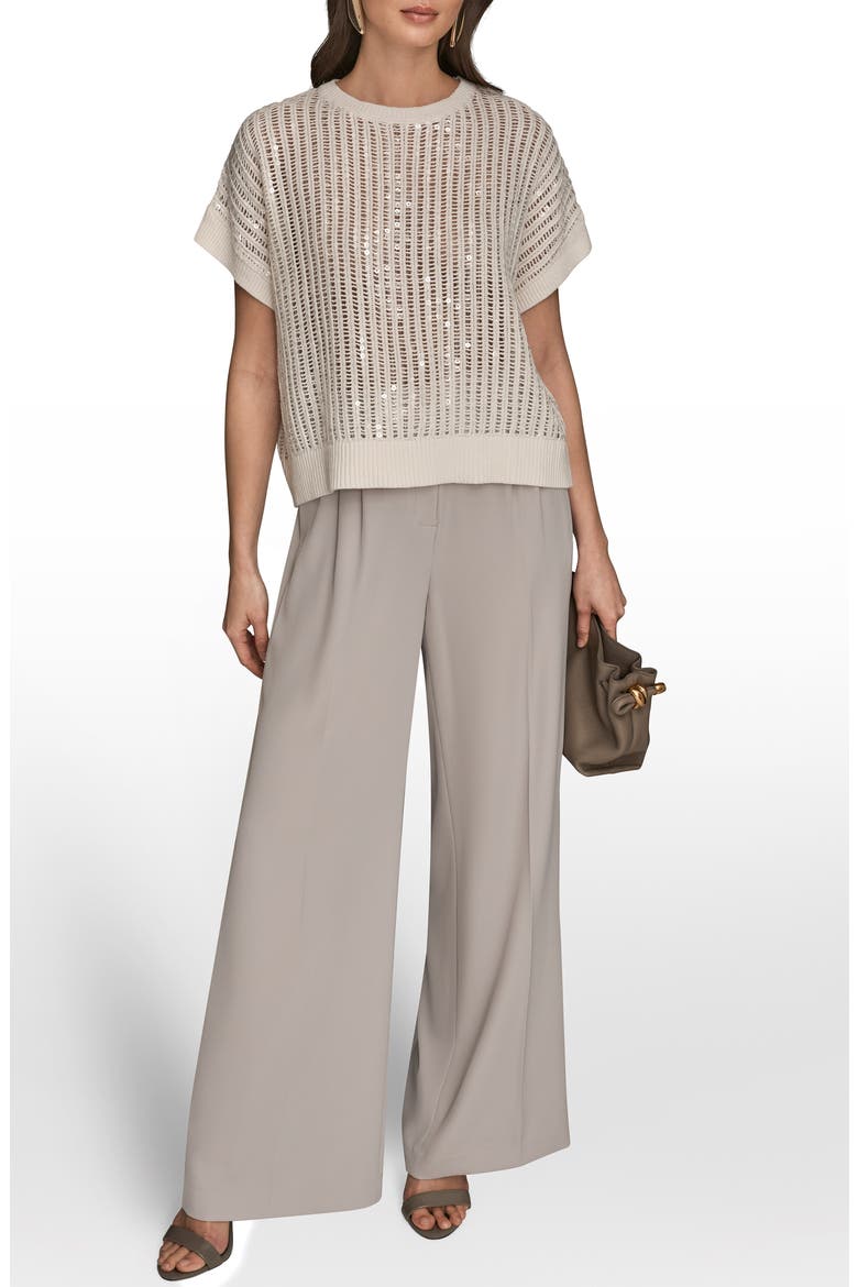 Sequin Open Stitch Short Sleeve Sweater, Alternate, color, CREAM