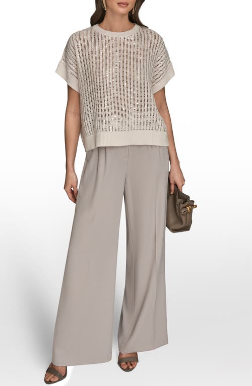 Donna Karan New York Sequin Open Stitch Short Sleeve Sweater In White