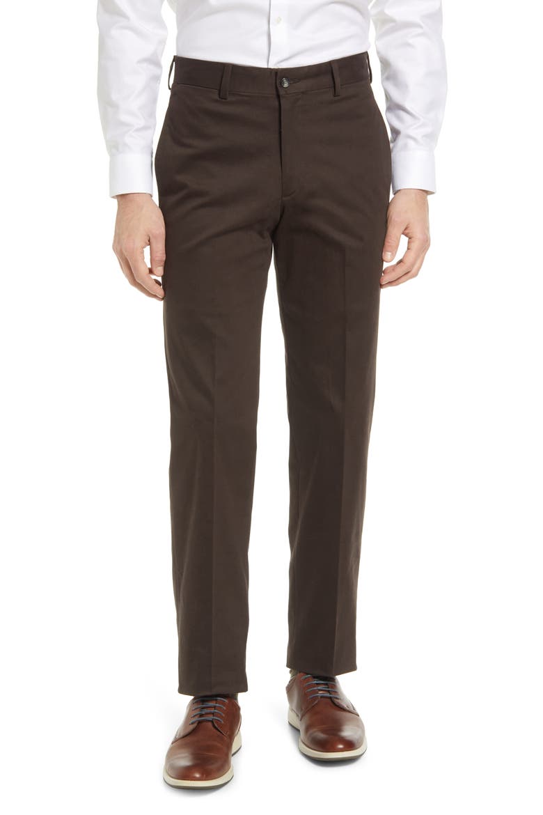 Charleston Khakis Flat Front Stretch Sateen Pants, Main, color, BROWN