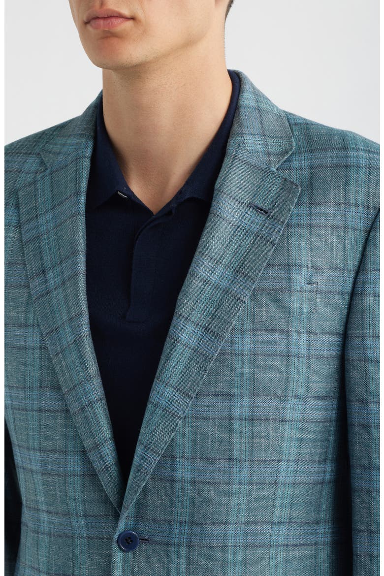 Teal Green Windowpane Check Sport Coat, Alternate, color, TEAL