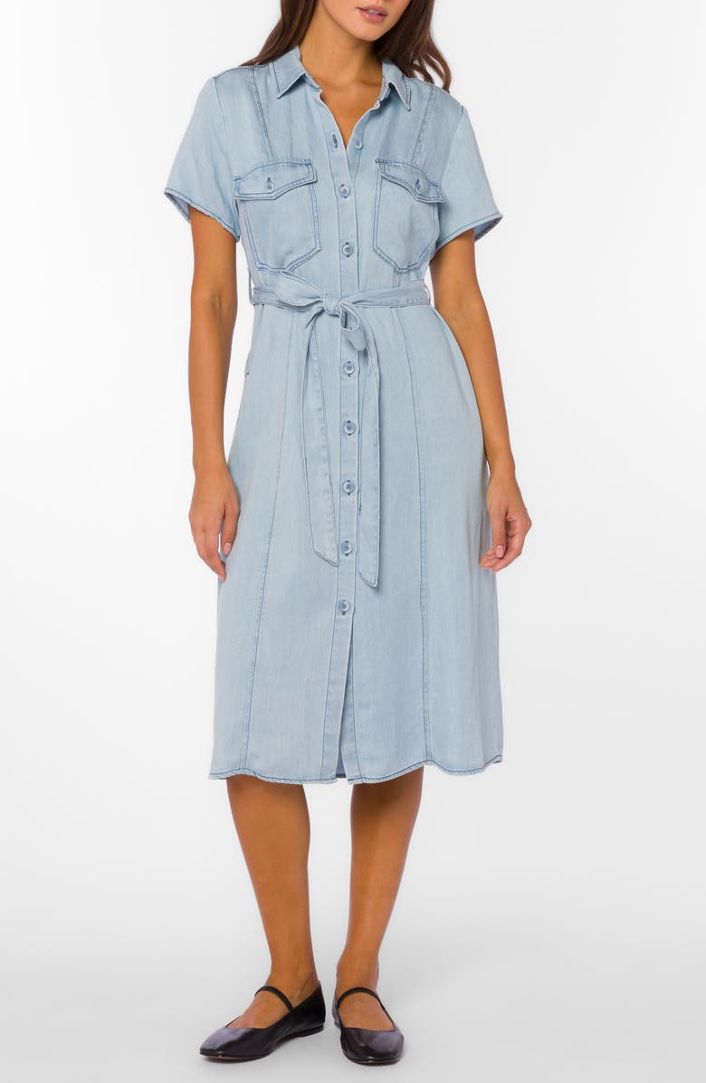 VELVET HEART Short Sleeve Chambray Midi Shirtdress, Main, color, 