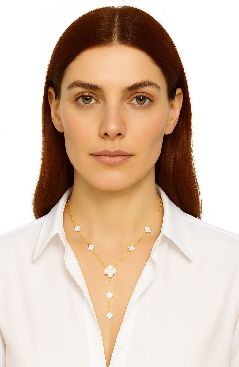GABI RIELLE Mother of Pearl Clover Station Y Necklace, Alternate, color, Gold