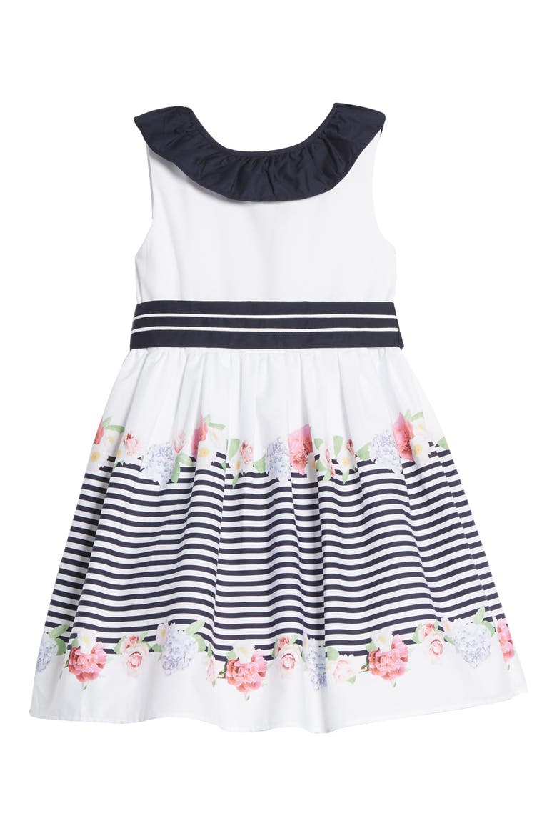 Sleeveless Print Dress, Main, color, WHITE/NAVY