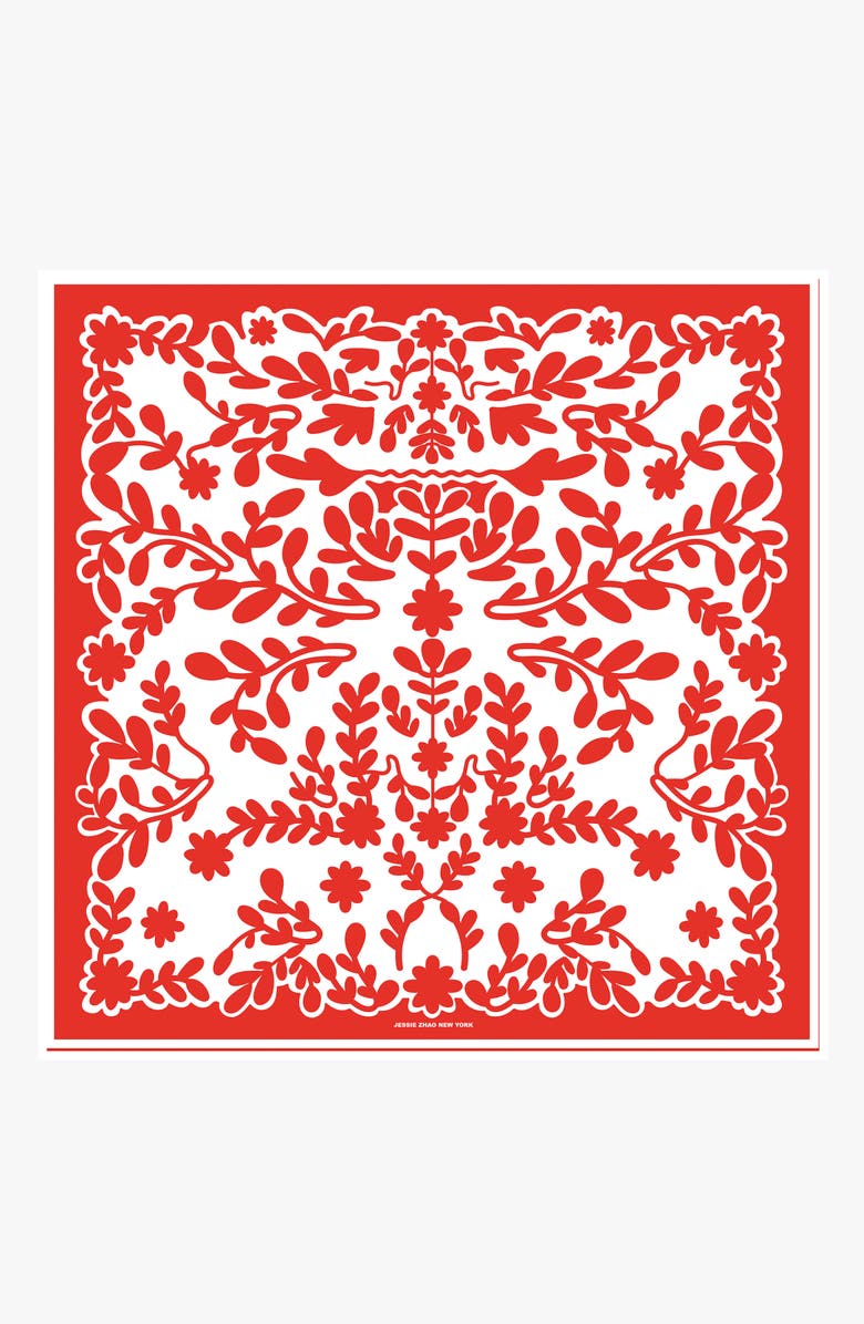 Jessie Zhao New York Double Sided Silk Scarf Red Blessing, Main, color, Red