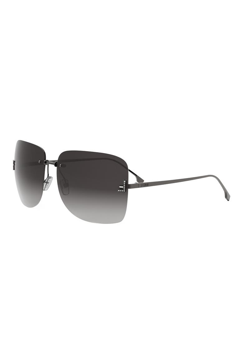 'Fendi First 65mm Oversize Square Sunglasses, Alternate, color, SHINY LIGHT RUTHENIUM / ROVIEX