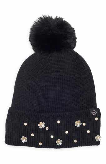 Star & Floral Studded Pom Beanie