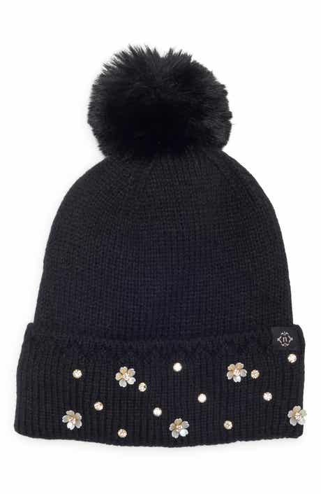 Star & Floral Studded Pom Beanie