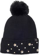 Nanette Lepore Star & Floral Studded Pom Beanie