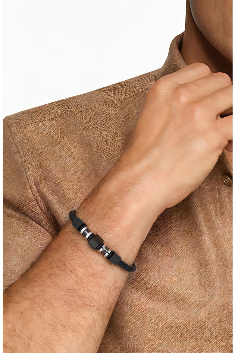 Men's Ornaments Leather Bracelet, Alternate, color, BLACK