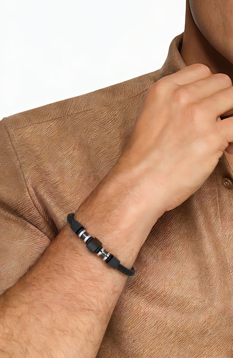 VAN HEUSEN Men's Ornaments Leather Bracelet, Alternate, color, Black