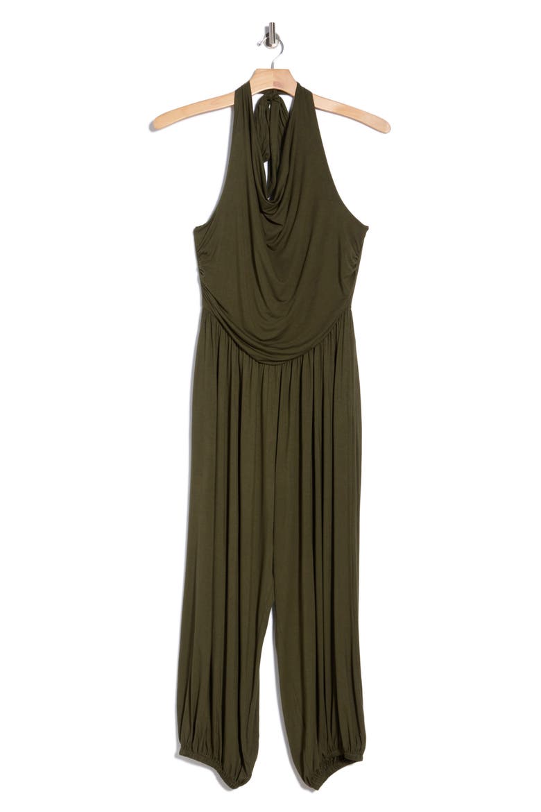 Cowl Neck Halter Jumpsuit, Alternate, color, OLIVE