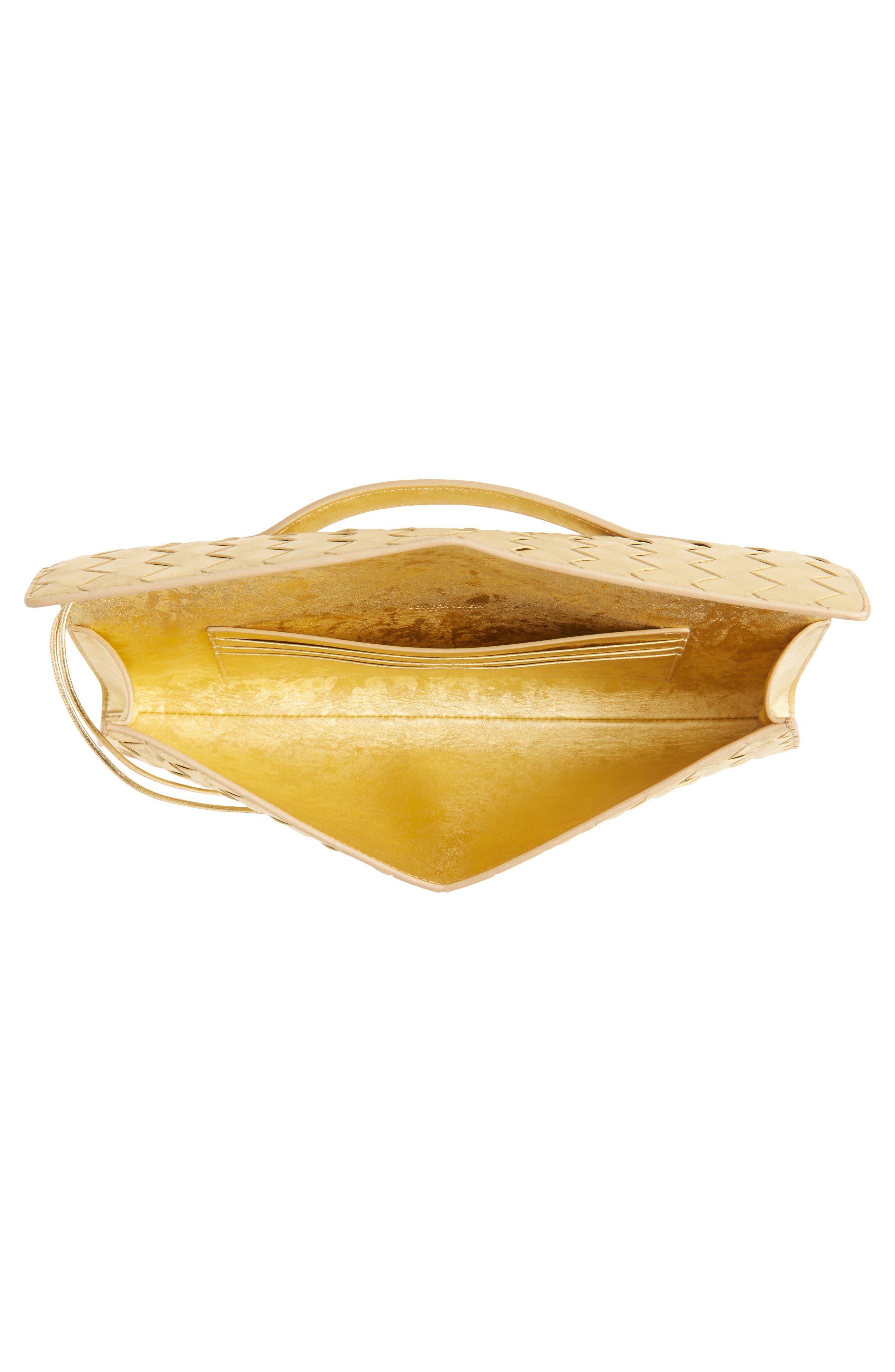 Bottega Veneta Andiamo Intrecciato Satin Clutch, Alternate, color, 8472 Gold / Gold