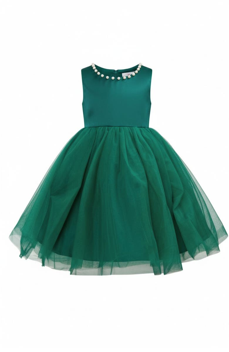 Mia Belle Girls Perfect Bow Satin Christmas Dress, Main, color, Green