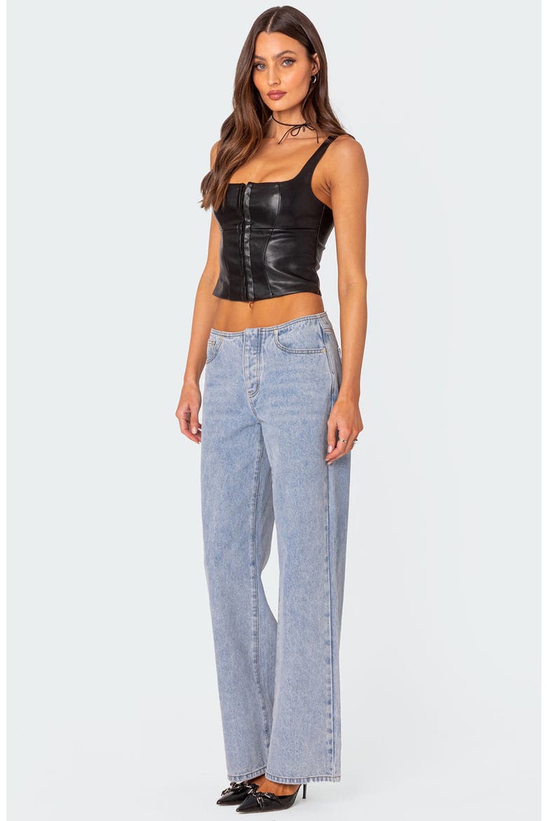 Simone Faux Leather Corset Top, Alternate, color, BLACK