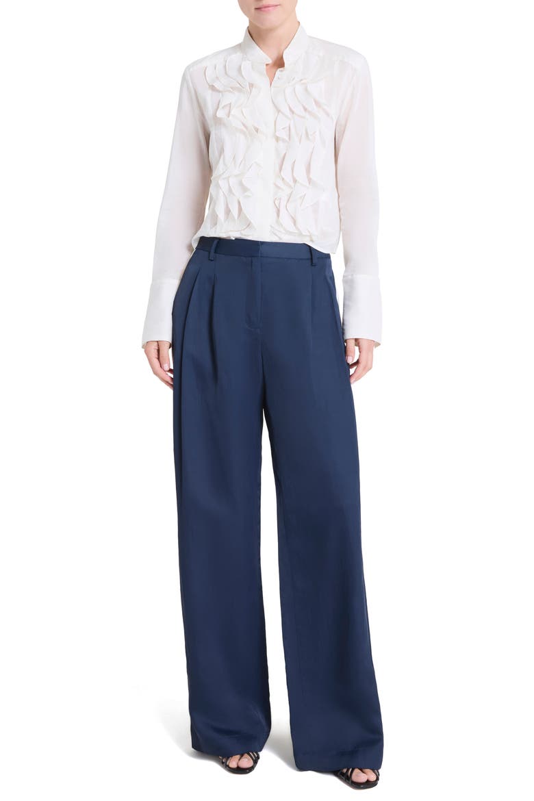 Patti Ruffle Front Cotton & Silk Button-Up Shirt, Alternate, color, WHITE