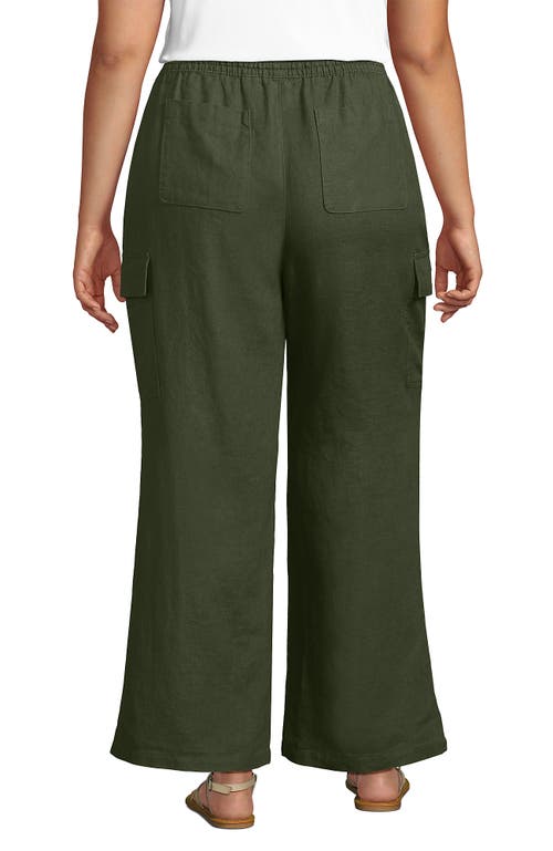 LANDS' END LANDS' END LINEN HIGH RISE ELASTIC BACK WIDE LEG CARGO PANTS