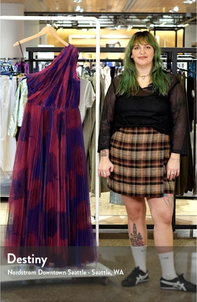 Tarina Print Pleated One-Shoulder Gown, sales video thumbnail