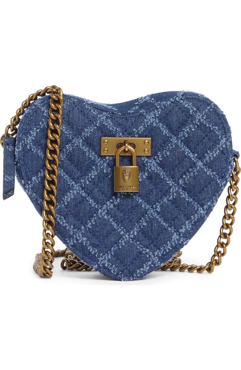 Kurt Geiger London Brixton Heart Quilted Crossbody Bag, Main, color, Denim