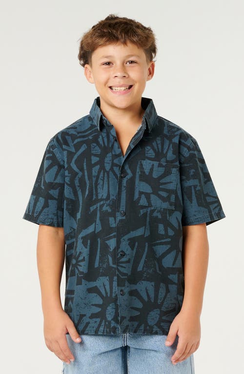 Rip Curl Kids' Liquid Trips Mason Short-Sleeve Button-Up Shirt in Washed Black at Nordstrom, Size 8