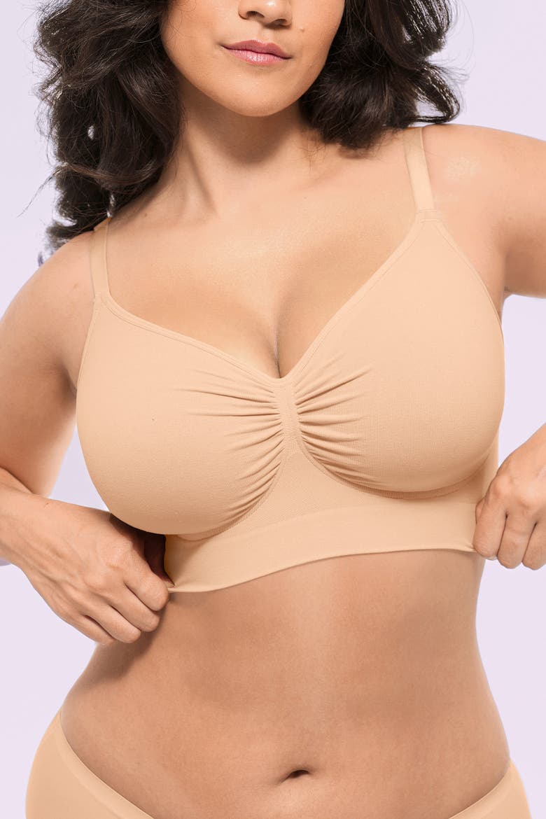 Wireless Seamless Comfy Non Padded V Neck Bra, Main, color, Beige