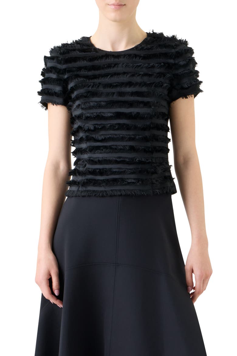 Fringe Stripe Fil Coupé & Knit Top, Main, color, BLACK