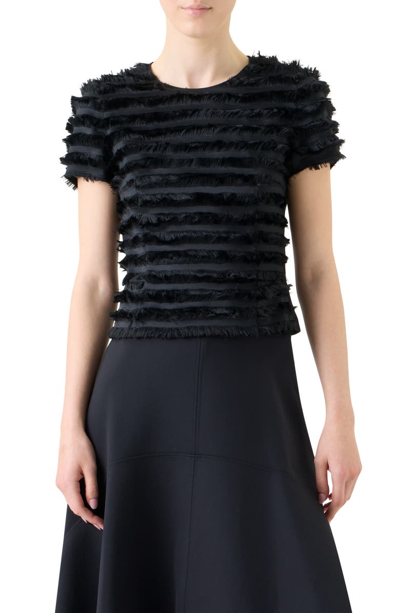 Akris punto Fringe Stripe Fil Coupé & Knit Top, Main, color, Black