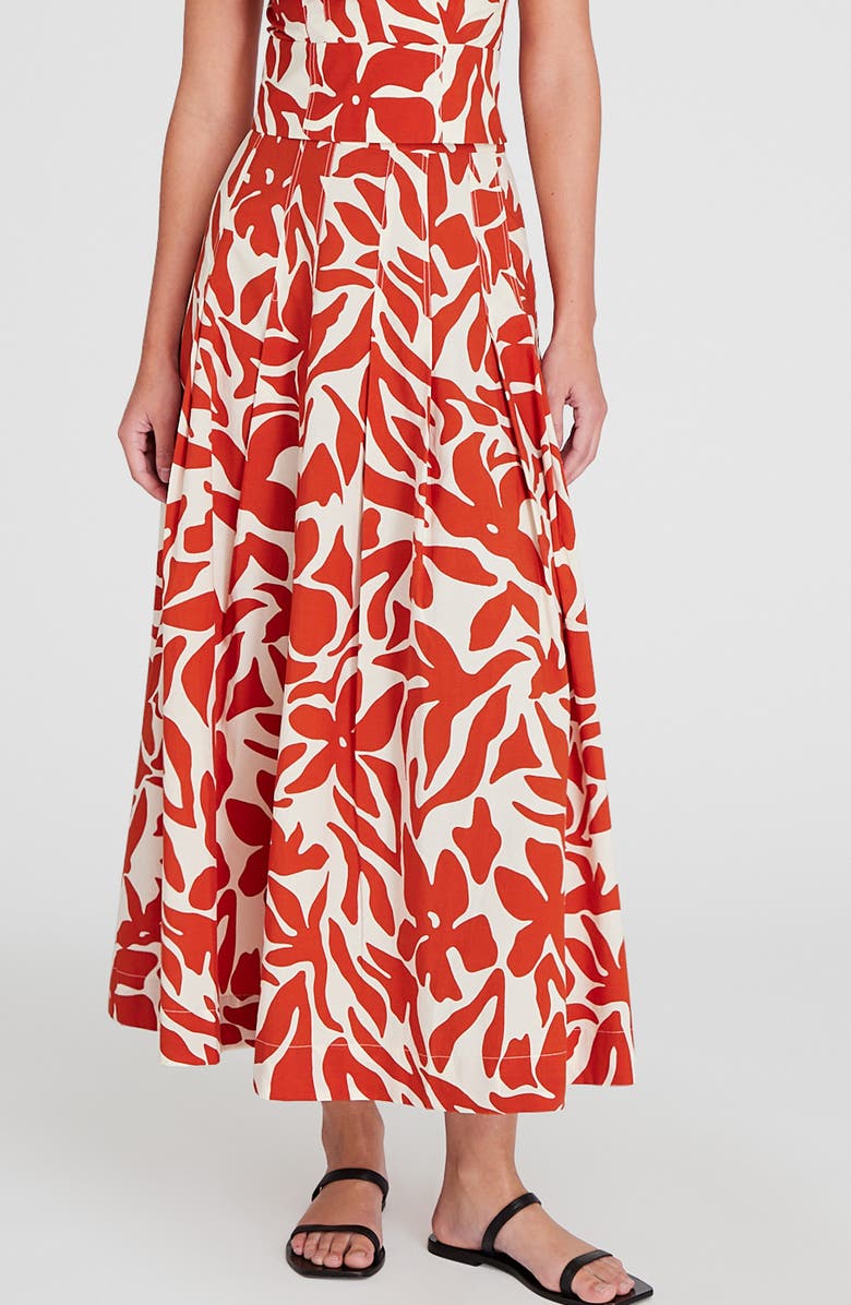 Club Monaco Palm Print Box Pleat Midi Skirt, Main, color, 