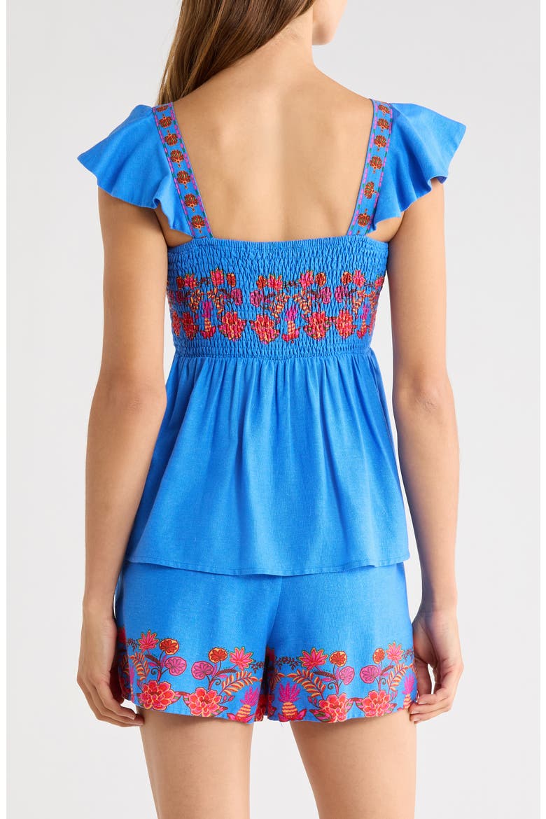 Isela Smocked Flutter Sleeve Top, Alternate, color, BLUE-RED-MULTI