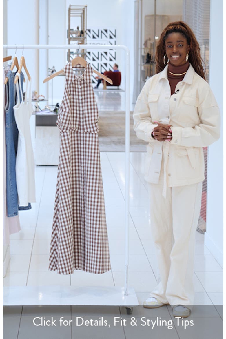 mackey gingham seersucker halter dress Veronica Beard Women's Mackey Gingham Halterneck Midi-Shirtdress - Acorn Multi