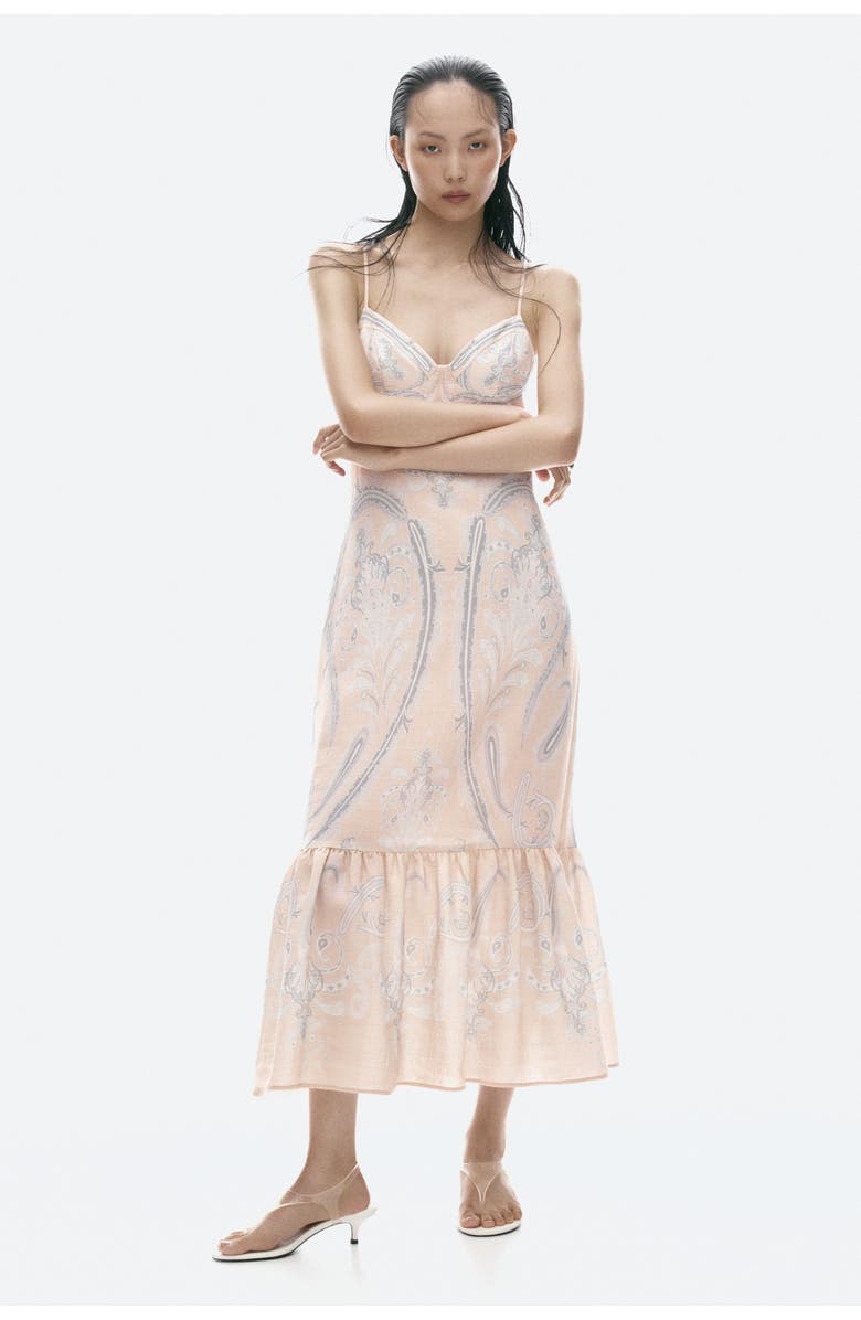 H&M Tiered strappy dress, Alternate, color, Light Dusty Orange/Patterned