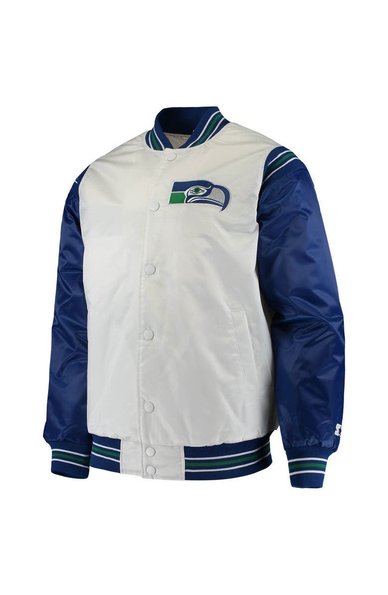 STARTER Men's Starter White/Royal Seattle Seahawks Historic Logo Renegade Satin Varsity Full-Snap Jacket, Alternate, color,