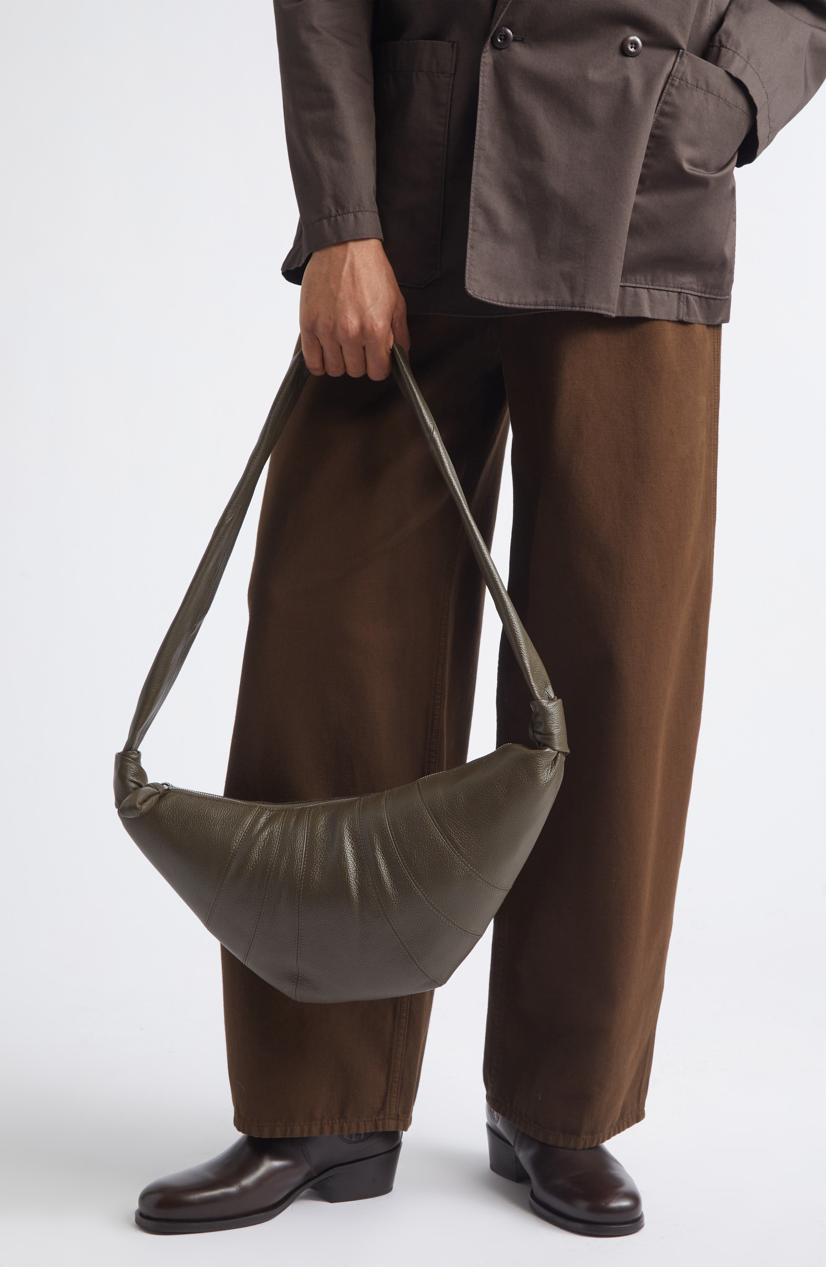 Lemaire Medium Croissant Leather Shoulder Bag, Alternate, color, Dark Olive