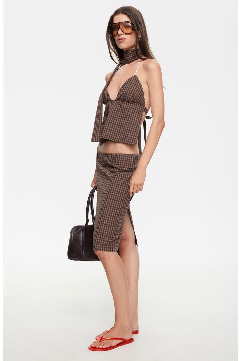 Play On Plaid Halter Top with Neck Scarf, Alternate, color, CHOCOLATE