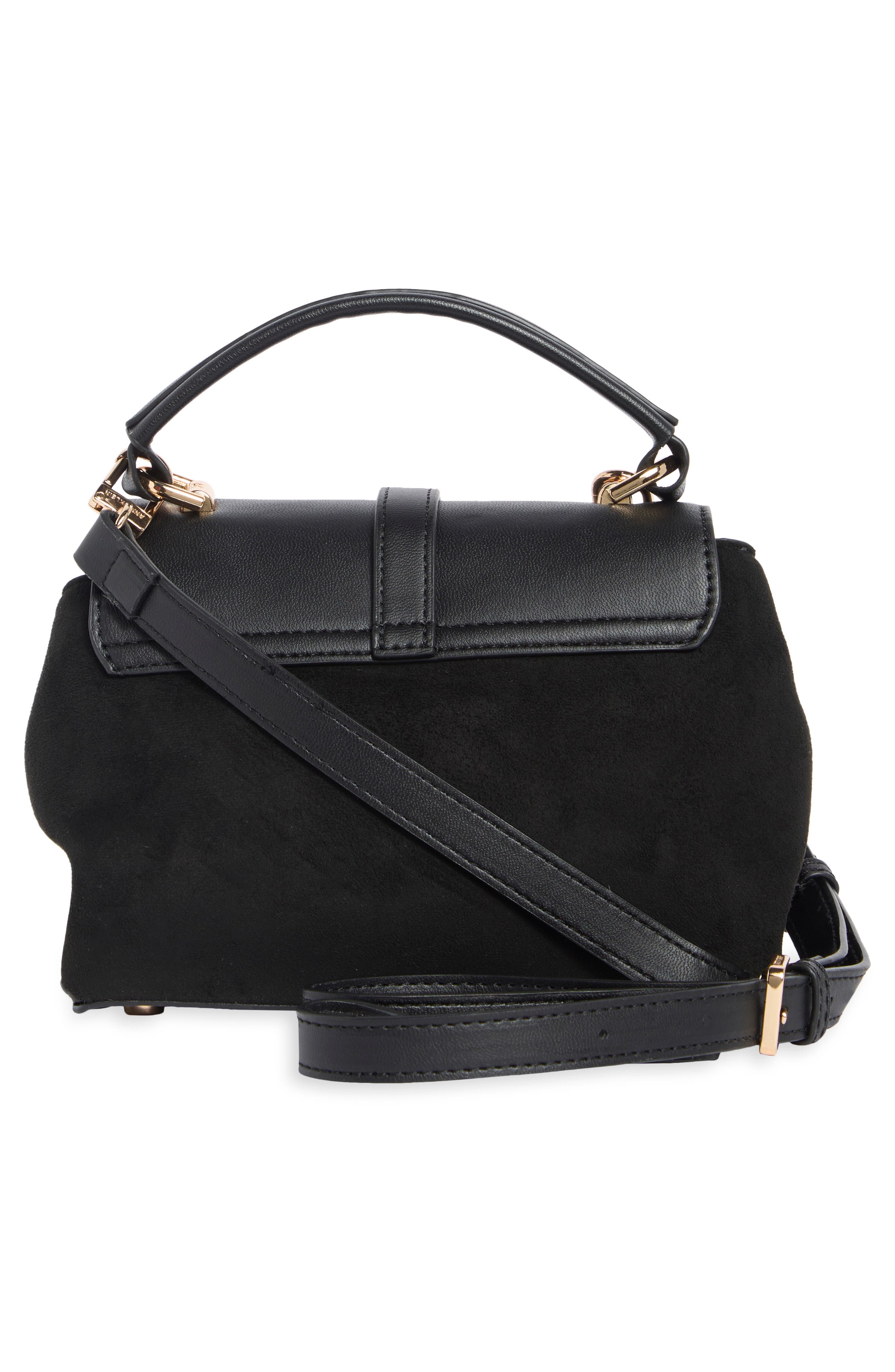 Small Faux Leather Top Handle Bag, Alternate, color, BLACK/ BLACK