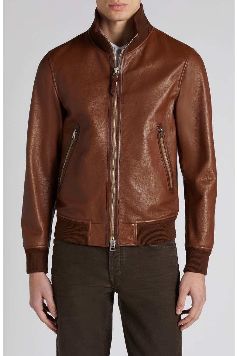 Tumbled Leather Track Bomber Jacket (Men) | Nordstrom