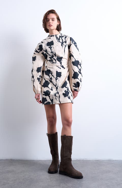 Balloon Sleeve Cinch Waist Minidress