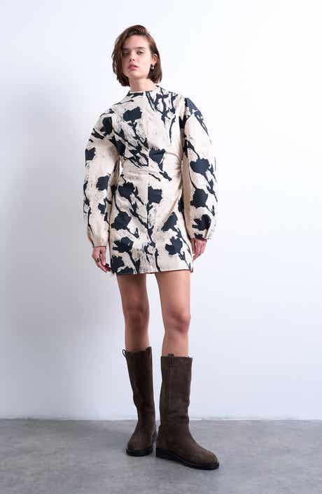 Topshop Balloon Sleeve Cinch Waist Minidress