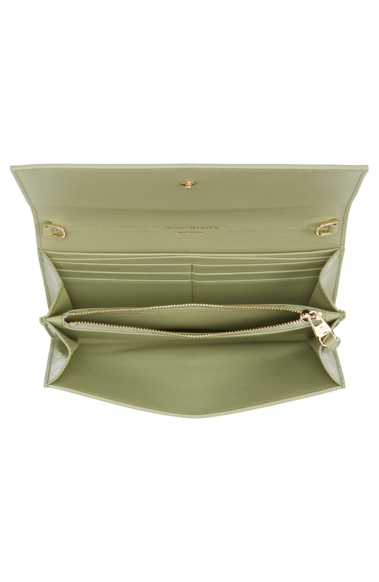 McQueen Skull Croc Embossed Leather Wallet on a Chain, Alternate, color, 