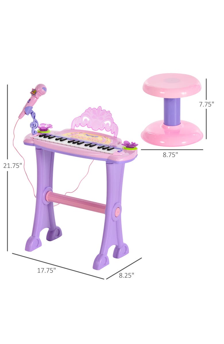 Qaba 32-Key Kids Electronic Piano (Princess), Stool, MP3, Record, Microphone, Alternate, color, Pink