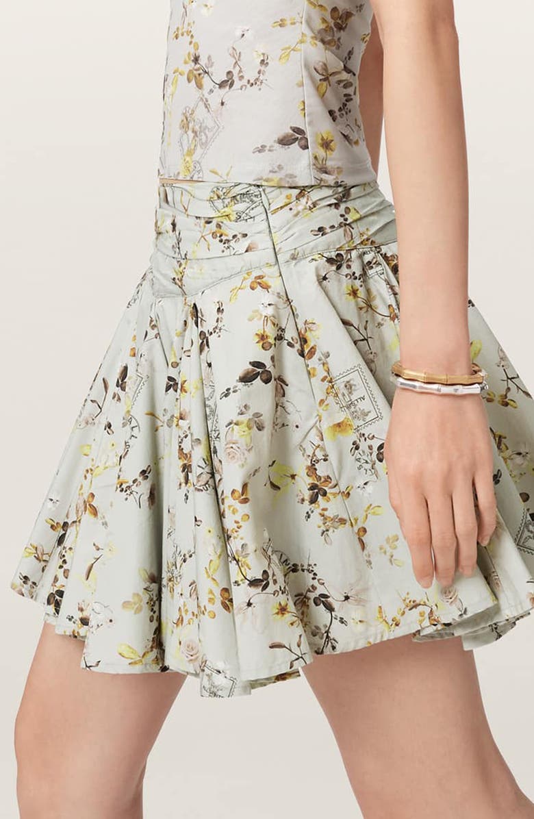 AllSaints Floral Print Pleated Miniskirt, Alternate, color, Carmel Stem Green