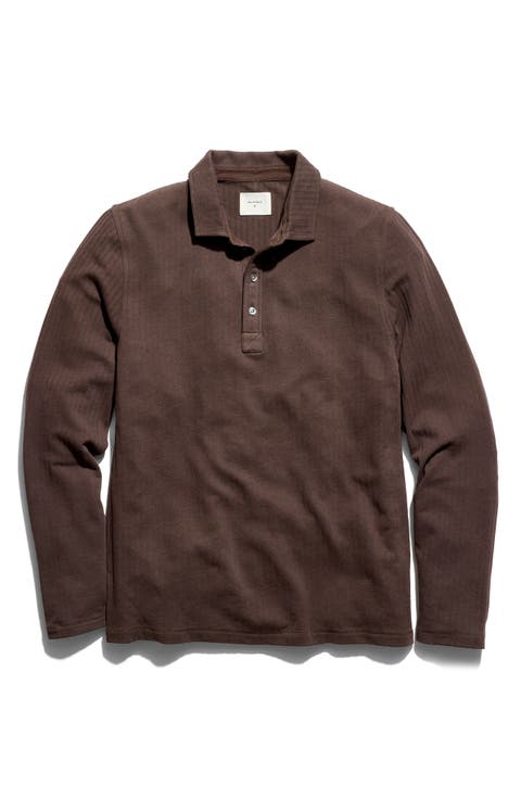 Long Sleeve Textured Stripe Polo