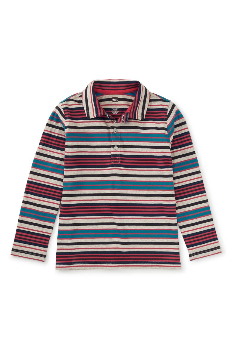 Long Sleeve Striped Polo, Main, color, Med Heather Grey