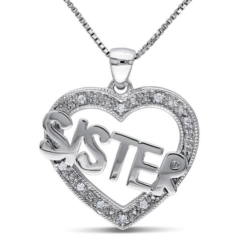 Diamond Heart "sister" Pendant Necklace