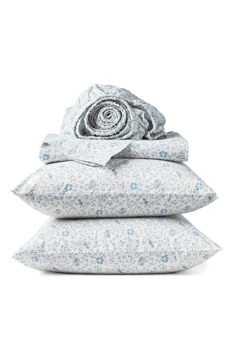 Coyuchi Print Organic Cotton Percale Sheet Set, Main, color, Tidal Meadow