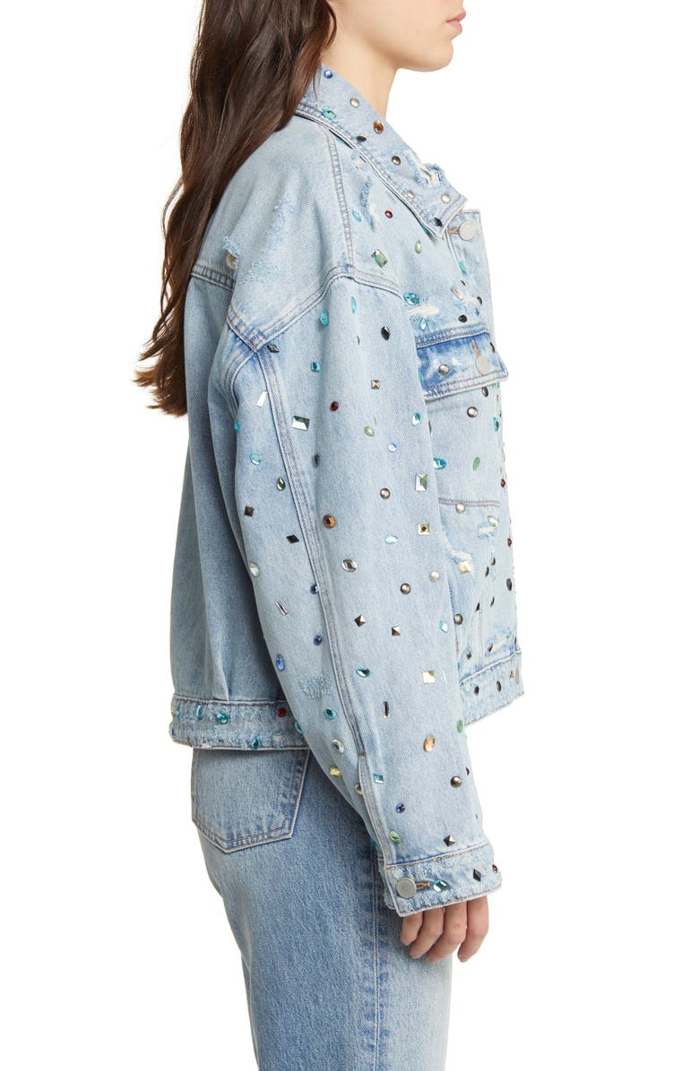 BLANKNYC Embellished Organic Cotton Denim Trucker Jacket, Alternate, color, Cold Gem