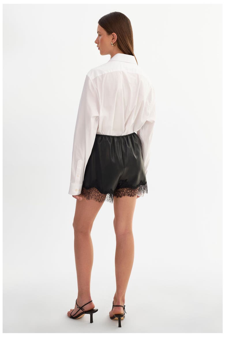 FARAH | Lace Faux Leather Short, Alternate, color, Black